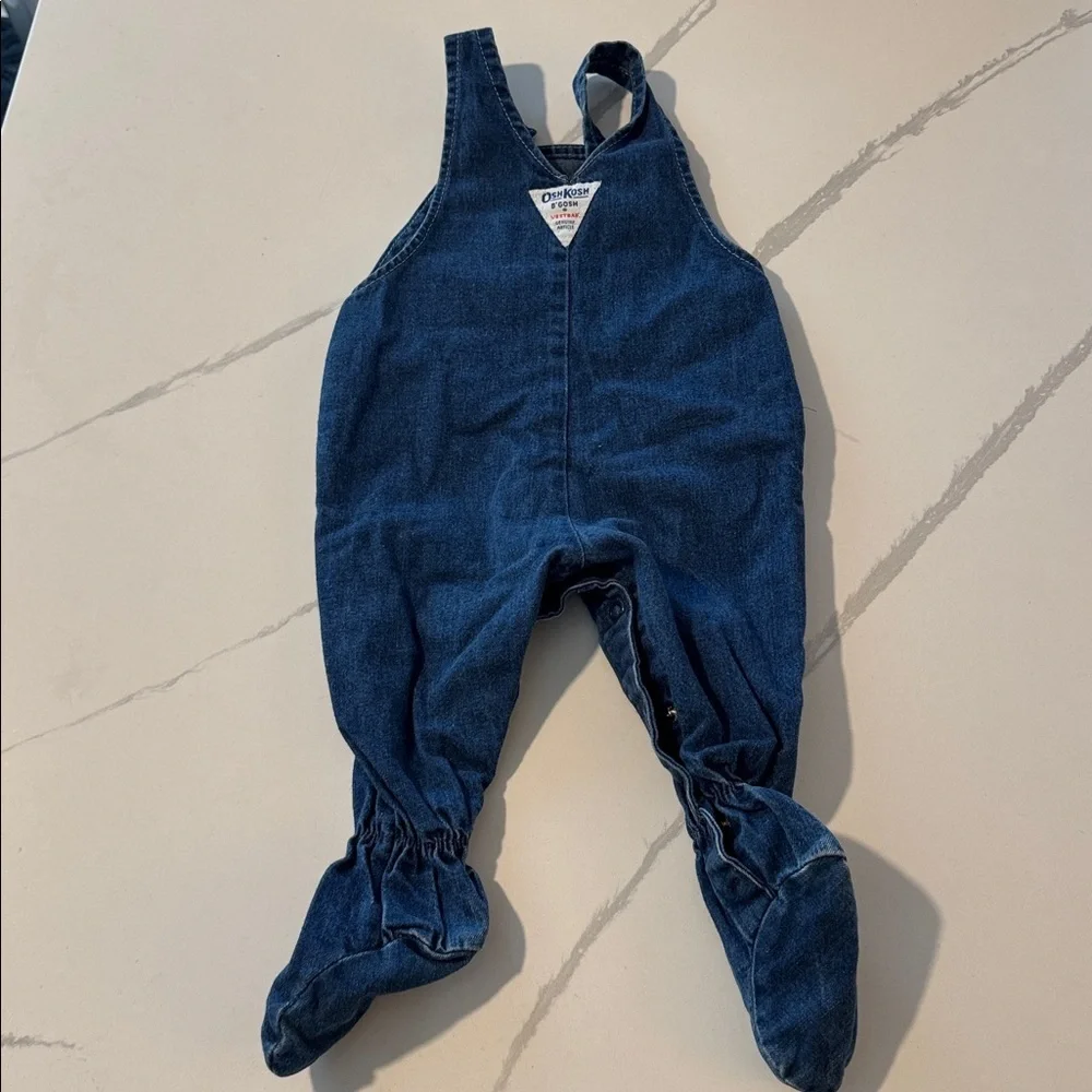 Vintage! OshKosh B'gosh Classic Blue Footed Overalls, sz 6-9 Months